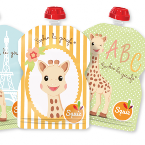 SQUIZ ételtasak, 3 darabos, Sophie a Zsiráf, etetőfejjel, 90 ml
